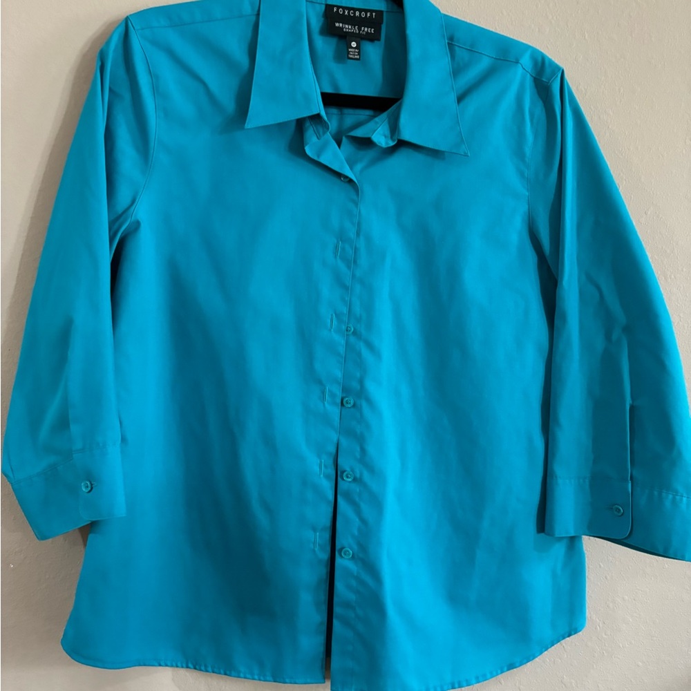 Turquoise Women’s Blouse - Button Down - 3/4 Length Sleeve - Size 14P
